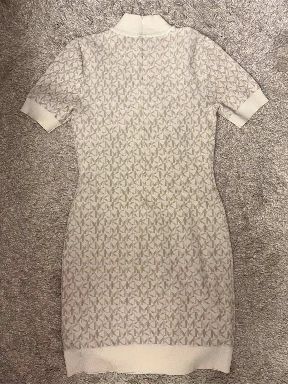 Michael Kors Cream & Beige Logo Knit Mini Dress